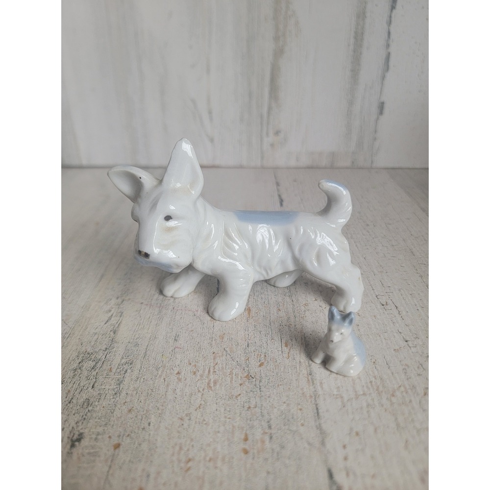 Terrier white dog blue puppy husky porcelain mini home decor figure set‎